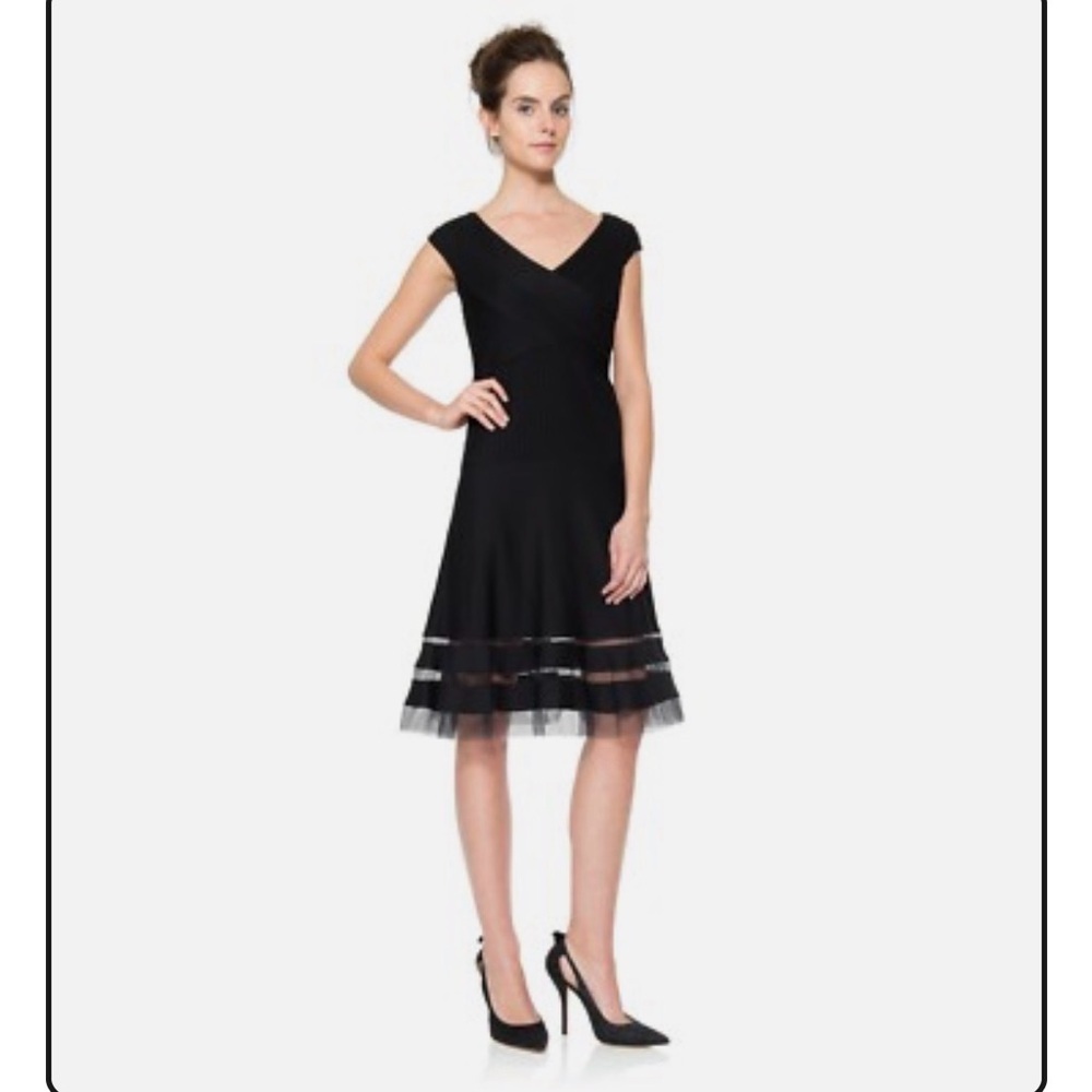 Tadashi Shoji Pintuck Jersey Black Midi Dress